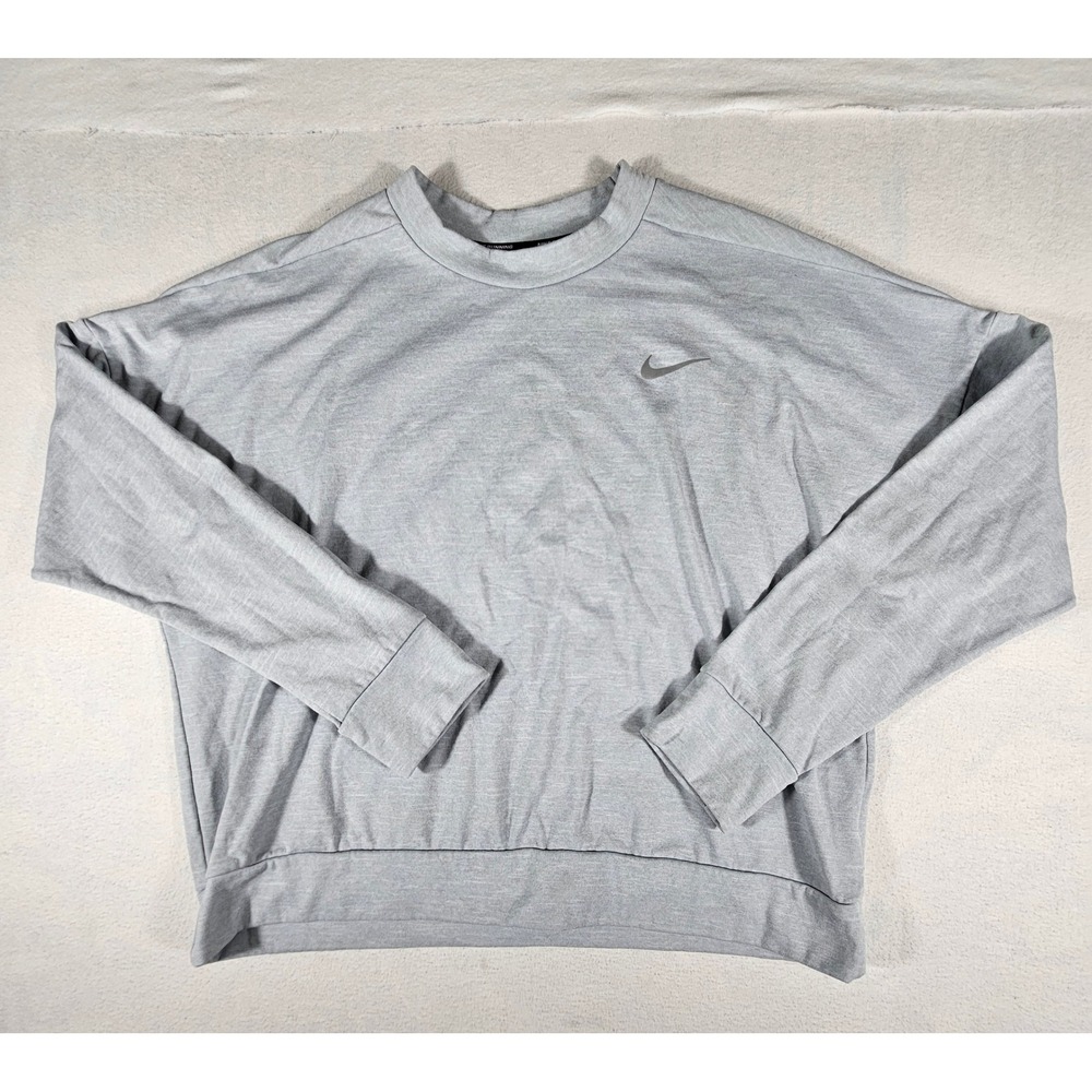 Nike Running Dri-FIT Gray Long Sleeve Crewneck Sweatshirt AT4204-012 Womens L